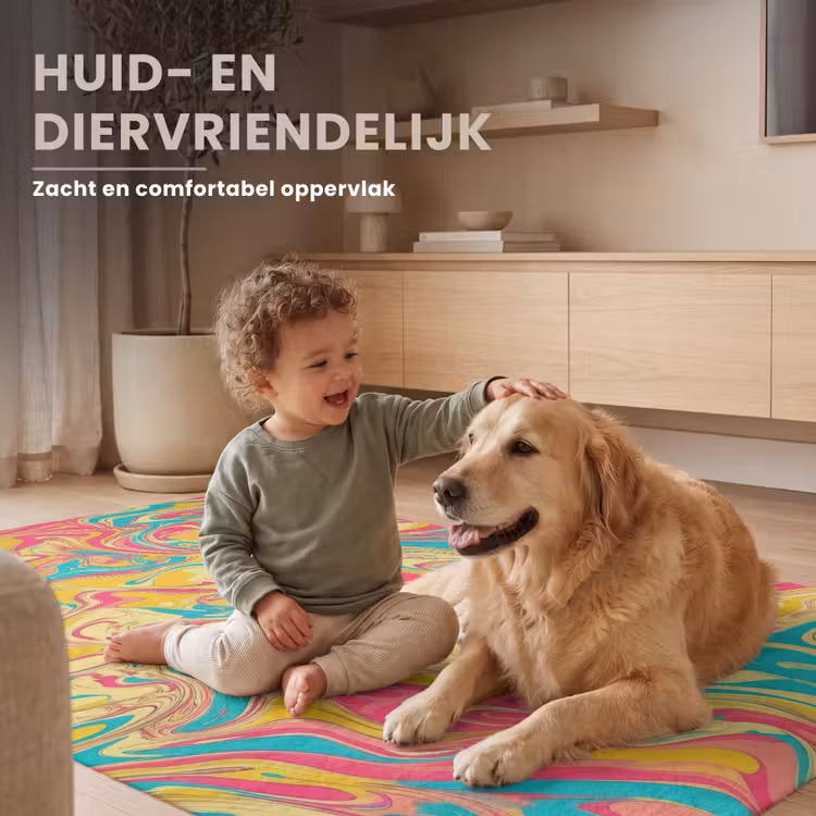 Geel - Roze - Blauw - Retro Vloerkleed Rechthoek klein -uniquesellingpoint_zacht_NL