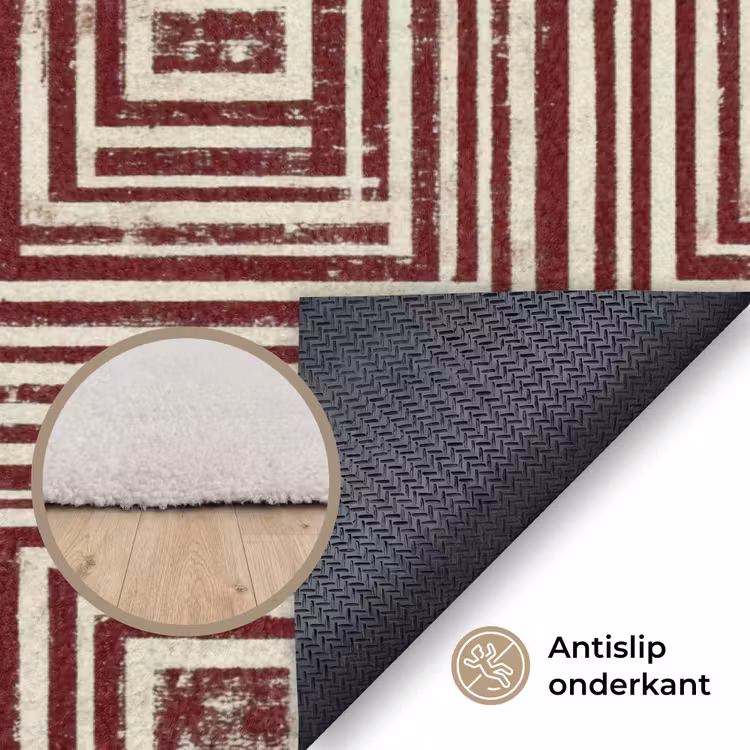 Geometrisch - Patroon - Rood Vloerkleed Rechthoek klein 1091 -uniquesellingpoint_antislip_NL