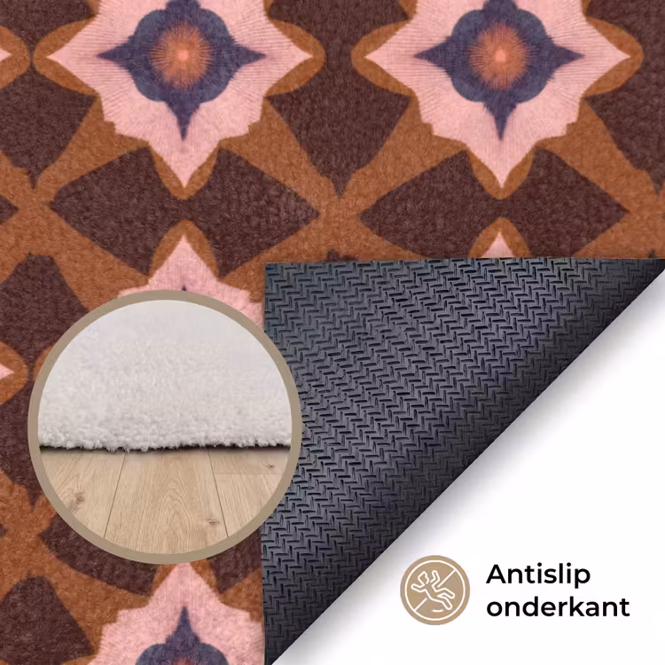 Geometrisch - Sierlijk - Bruin Vloerkleed Rechthoek klein 1091 -uniquesellingpoint_antislip_NL