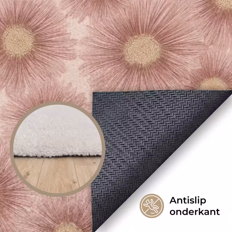 Gerbera - Bloemen - Roze Vloerkleed Rechthoek klein 1091 -uniquesellingpoint_antislip_NL_DE
