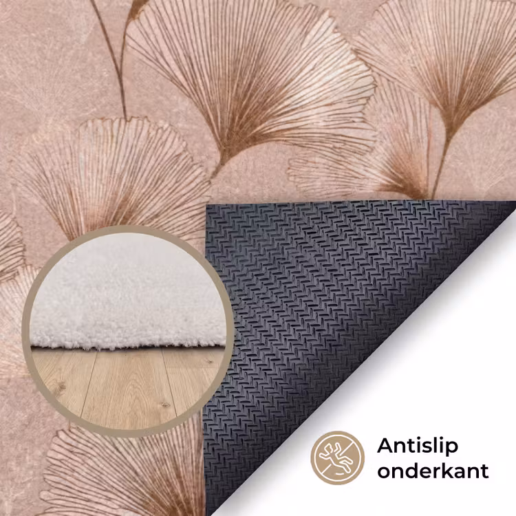 Ginkgo - Patroon - Roze Vloerkleed Rechthoek klein 1091 -uniquesellingpoint_antislip_NL_DE