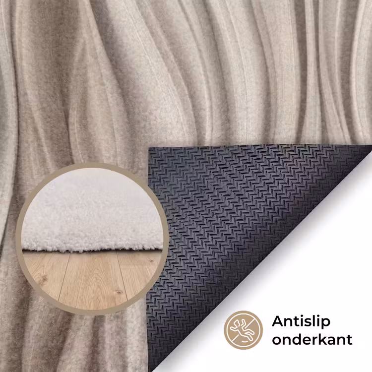 Golven - 3D - Crème Vloerkleed Rechthoek klein 1091 -uniquesellingpoint_antislip_NL_DE