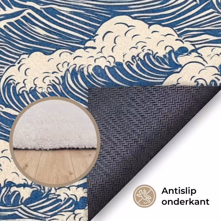Golven - Klassiek - Blauw Vloerkleed Rechthoek klein 1091 -uniquesellingpoint_antislip_NL