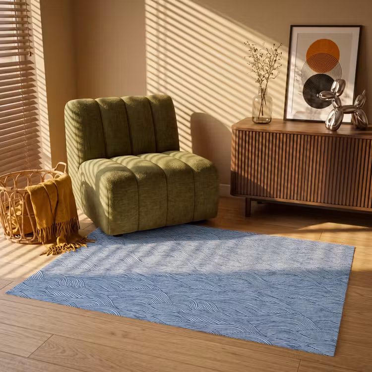 Golven - Ritmisch - Blauw Vloerkleed Rechthoek klein 1091 -atmosphere_sfeer1_global