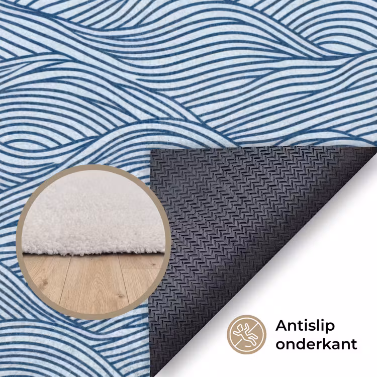 Golven - Ritmisch - Blauw Vloerkleed Rechthoek klein 1091 -uniquesellingpoint_antislip_NL_NL