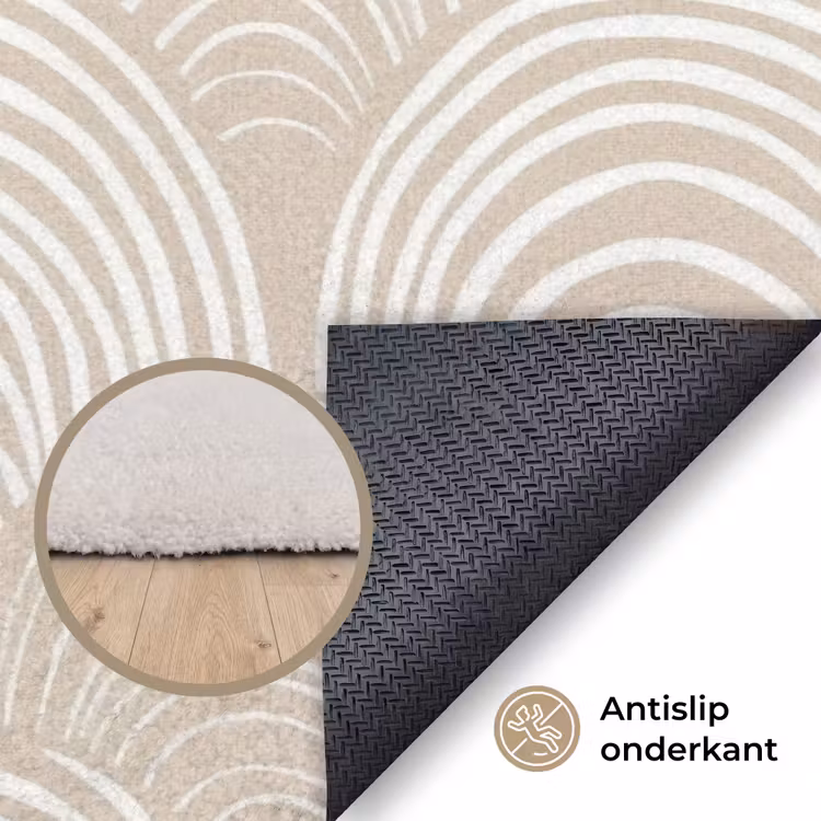Golven - Structuur - Beige Vloerkleed Rechthoek klein 1091 -uniquesellingpoint_antislip_NL