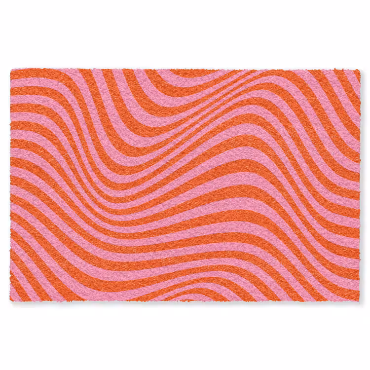 Golvend patroon - Rood - Roze - Lijnen Vloerkleed Rechthoek klein -3d