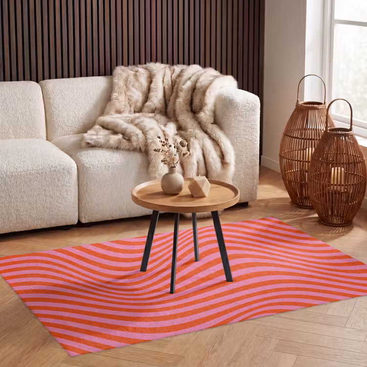 Golvend patroon - Rood - Roze - Lijnen Vloerkleed Rechthoek klein -atmosphere_sfeer2_global