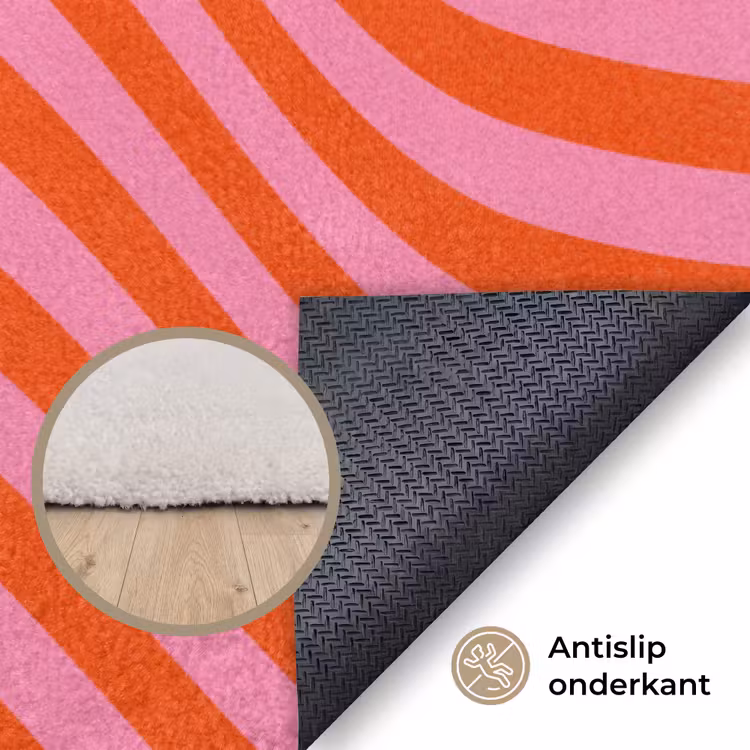 Golvend patroon - Rood - Roze - Lijnen Vloerkleed Rechthoek klein -uniquesellingpoint_antislip_NL
