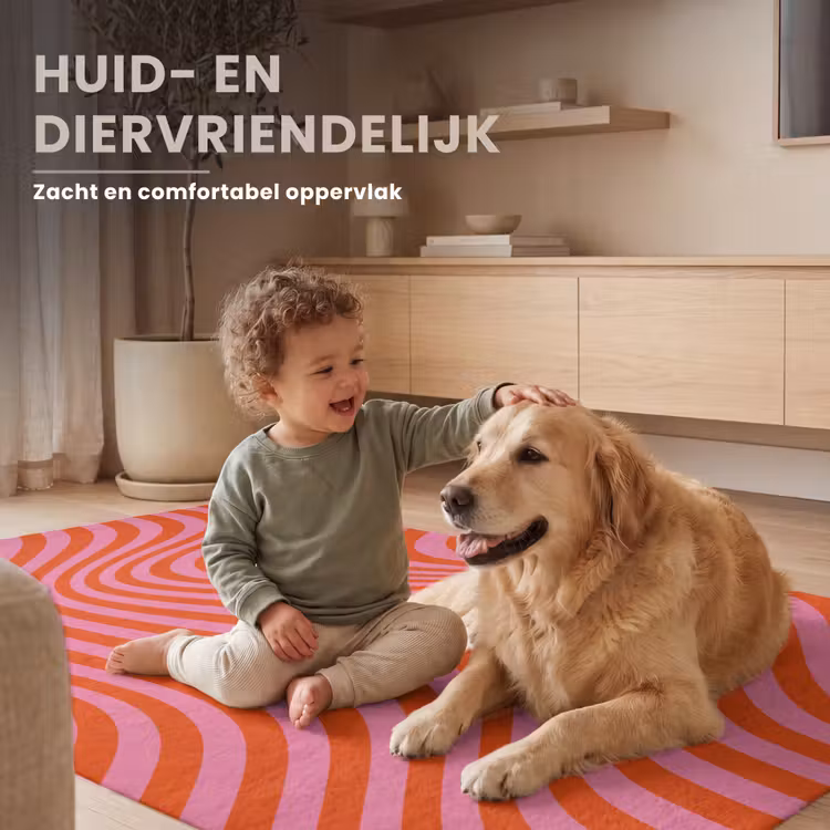 Golvend patroon - Rood - Roze - Lijnen Vloerkleed Rechthoek klein -uniquesellingpoint_zacht_NL