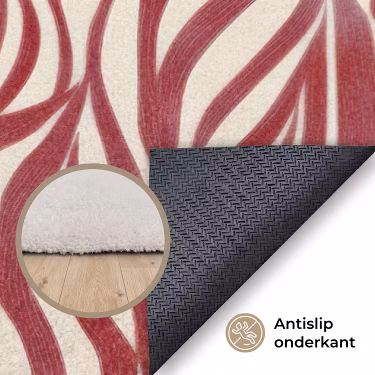 Golvende vormen - Abstract - Rood Vloerkleed Rechthoek klein -uniquesellingpoint_antislip_NL