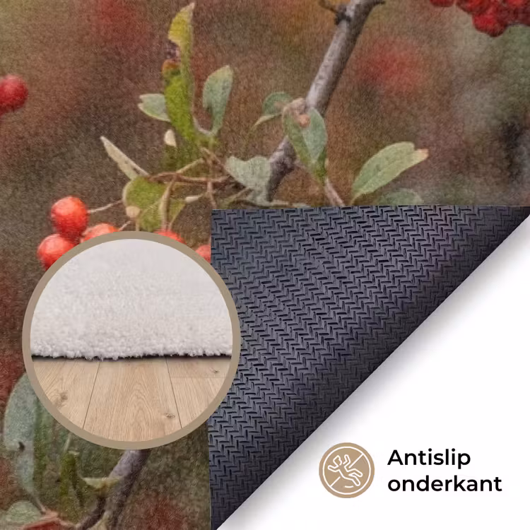 Goudvink - Bessen - Herfst - Natuur - Kleurrijk Vloerkleed Rechthoek klein -uniquesellingpoint_antislip_NL