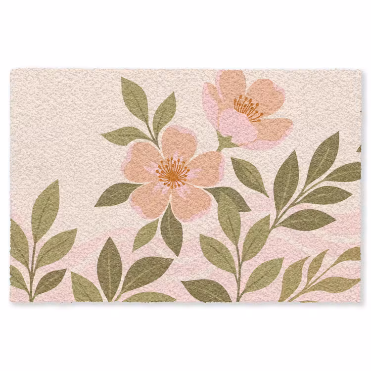 Grafisch - Bloemen - Roze Vloerkleed Rechthoek klein -3d
