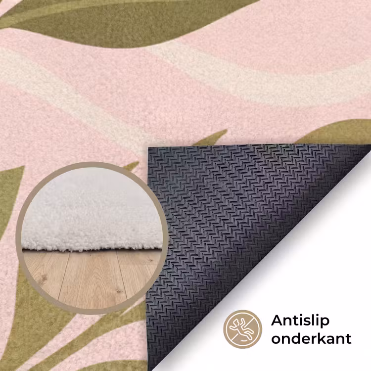 Grafisch - Bloemen - Roze Vloerkleed Rechthoek klein -uniquesellingpoint_antislip_NL