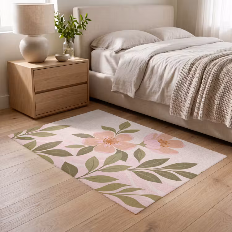 Grafisch - Bloemen - Roze Vloerkleed Rechthoek klein -atmosphere_sfeer3_global