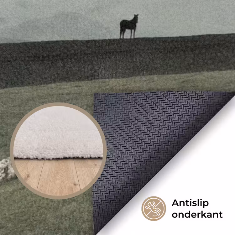 Grijs - Berg - Paarden Vloerkleed Rechthoek klein -uniquesellingpoint_antislip_NL_DE