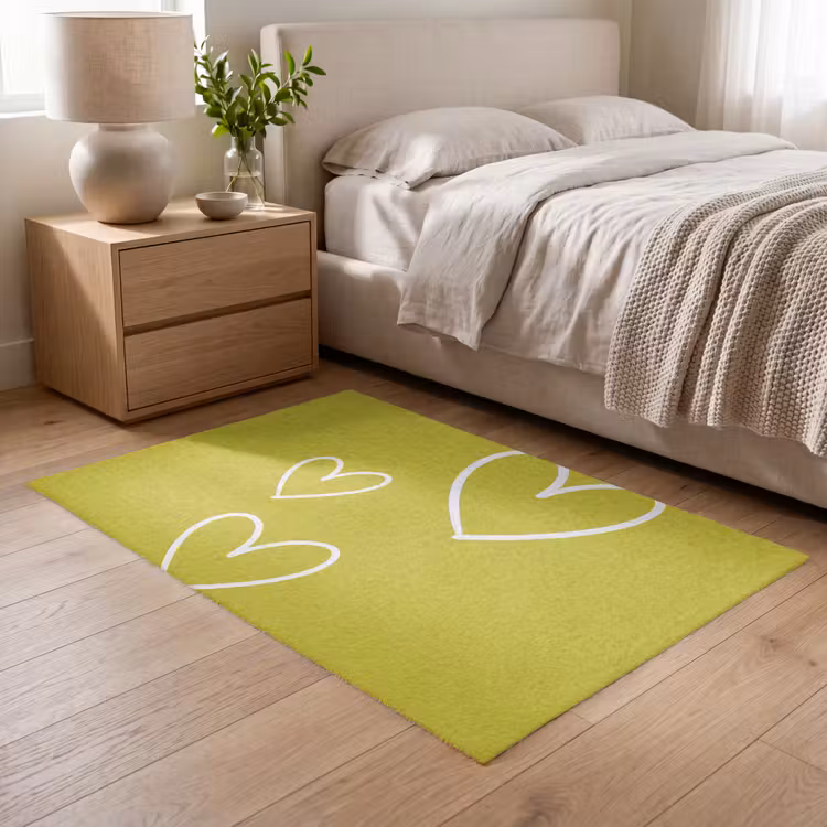 Groen - Hartjes - Wit Vloerkleed Rechthoek klein -atmosphere_sfeer3_global