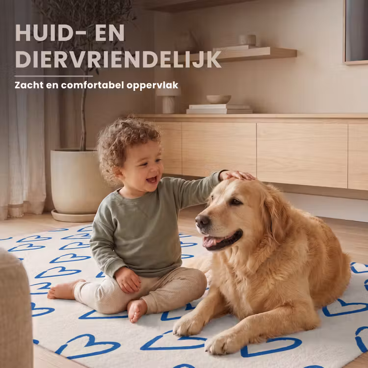 Hartjes patroon - Blauw - Beige - Liefde Vloerkleed Rechthoek klein -uniquesellingpoint_zacht_NL