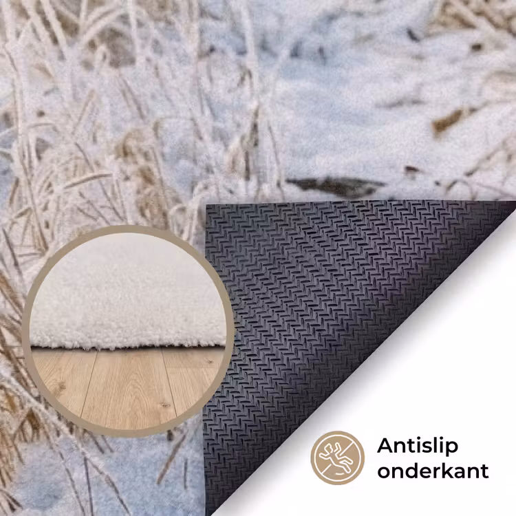 Hek - Sneeuw - Mist - Platteland - Nostalgisch Vloerkleed Rechthoek klein -uniquesellingpoint_antislip_NL_DE