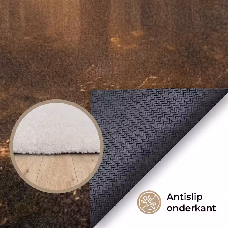 Hert - Bos - Mistig - Natuur - Goud Vloerkleed Rechthoek klein -uniquesellingpoint_antislip_NL