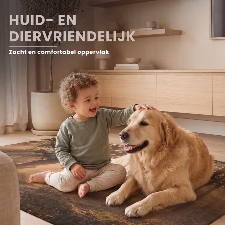 Hert - Bos - Mistig - Natuur - Goud Vloerkleed Rechthoek klein -uniquesellingpoint_zacht_NL