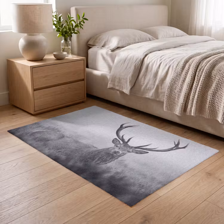 Hert - Mistig - Zwart - Wit Vloerkleed Rechthoek klein -atmosphere_sfeer3_global