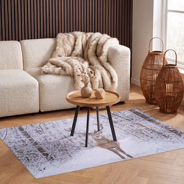 Hert - Winter - Bos - Natuur - Wit Vloerkleed Rechthoek klein -atmosphere_sfeer2_global