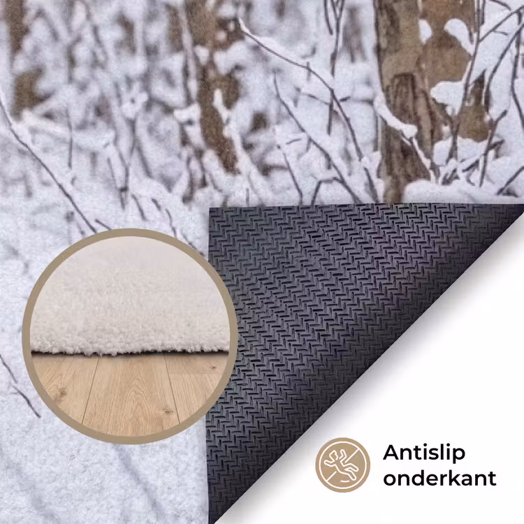 Hert - Winter - Bos - Natuur - Wit Vloerkleed Rechthoek klein -uniquesellingpoint_antislip_NL_DE