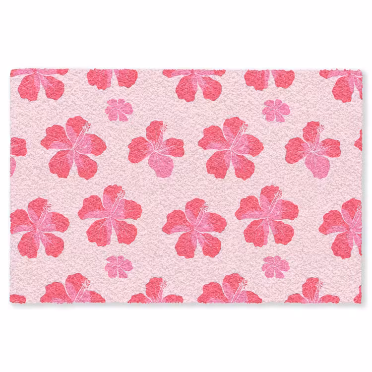 Hibiscus - Bloemen - Roze Vloerkleed Rechthoek klein 1091 -3d