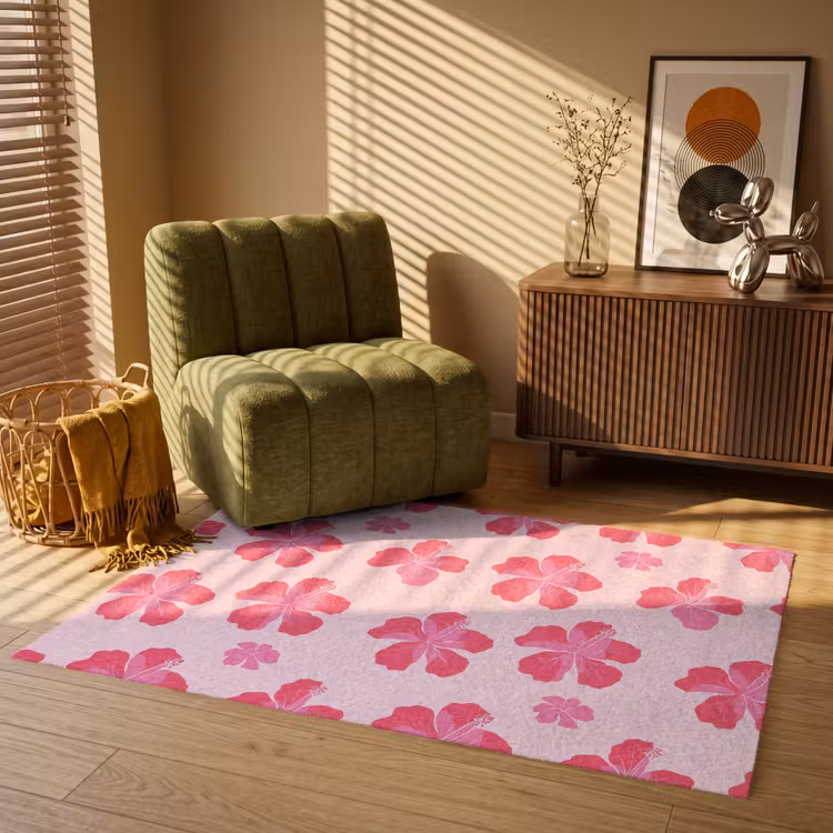 Hibiscus - Bloemen - Roze Vloerkleed Rechthoek klein 1091 -atmosphere_sfeer1_global
