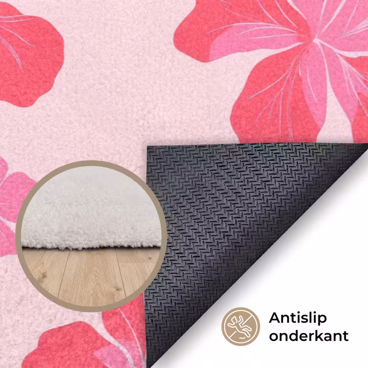 Hibiscus - Bloemen - Roze Vloerkleed Rechthoek klein 1091 -uniquesellingpoint_antislip_NL_DE