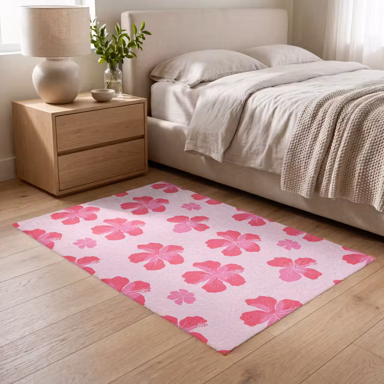 Hibiscus - Bloemen - Roze Vloerkleed Rechthoek klein 1091 -atmosphere_sfeer3_global