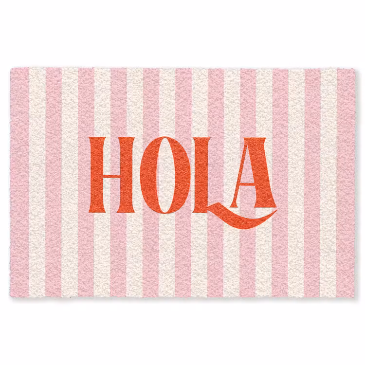 Hola - Quote - Strepen - Pastel - Roze - Rood - Wit Vloerkleed Rechthoek klein -3d