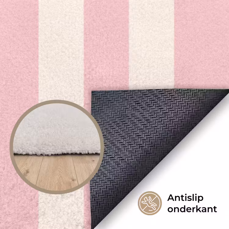 Hola - Quote - Strepen - Pastel - Roze - Rood - Wit Vloerkleed Rechthoek klein -uniquesellingpoint_antislip_NL