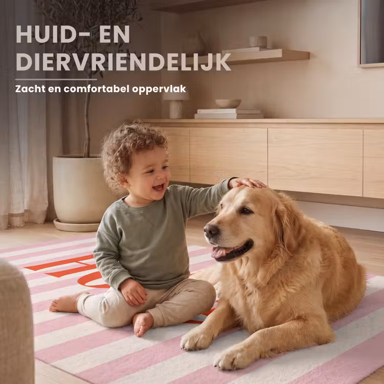 Hola - Quote - Strepen - Pastel - Roze - Rood - Wit Vloerkleed Rechthoek klein -uniquesellingpoint_zacht_NL