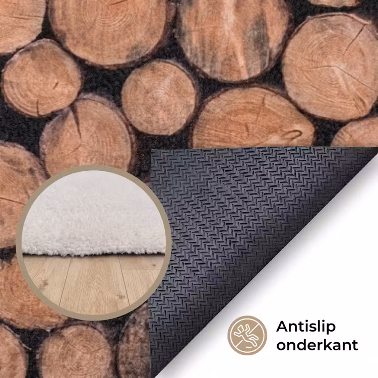 Houtblokken - Textuur - Patroon - Bruin - Rustiek Vloerkleed Rechthoek klein -uniquesellingpoint_antislip_NL_DE