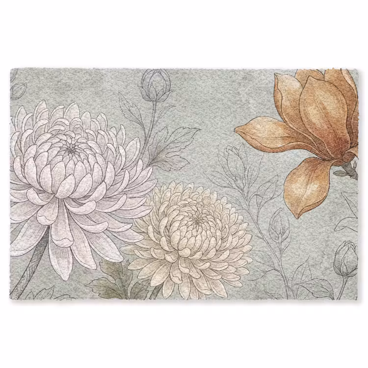 Illustratie - Bloemen - Groen Vloerkleed Rechthoek klein -3d