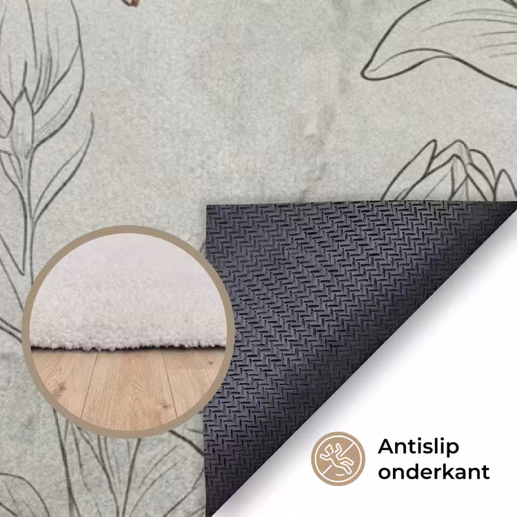 Illustratie - Bloemen - Groen Vloerkleed Rechthoek klein -uniquesellingpoint_antislip_NL_DE