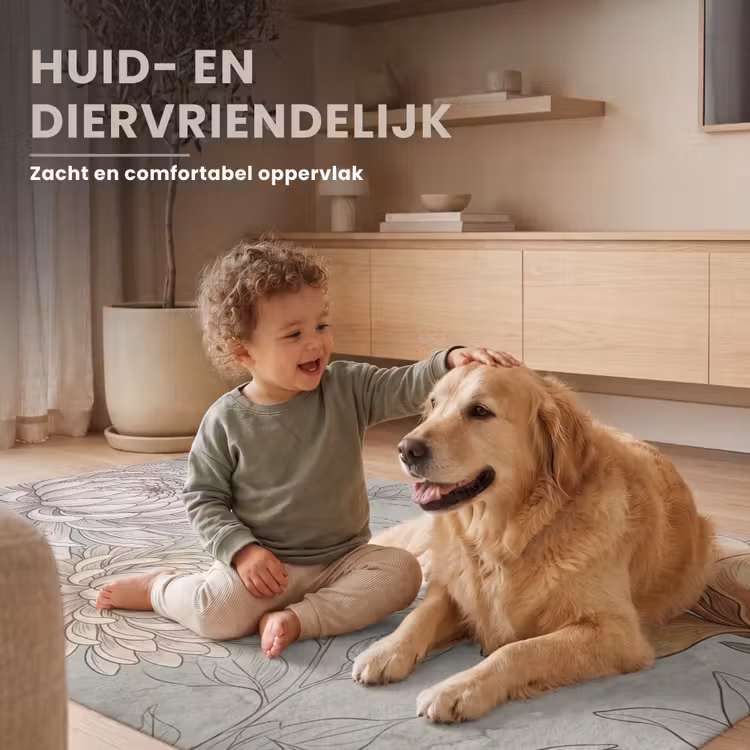 Illustratie - Bloemen - Groen Vloerkleed Rechthoek klein -uniquesellingpoint_USP_zachtNL_DE