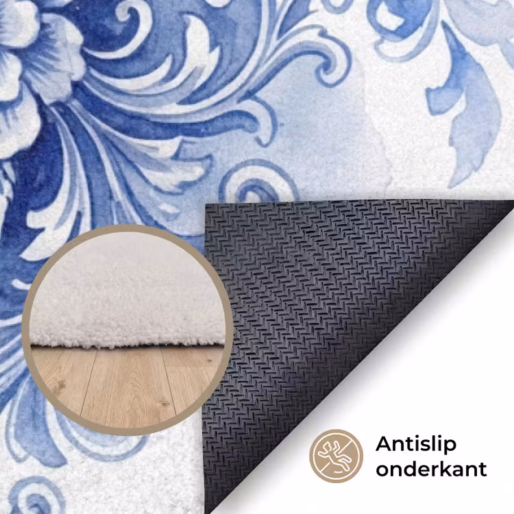 Illustratie - Koe - Blauw Vloerkleed Rechthoek klein -uniquesellingpoint_antislip_NL