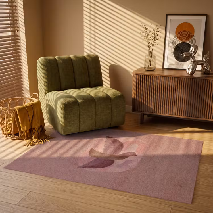 Illustratie - Vogels - Abstract - Roze Vloerkleed Rechthoek klein -atmosphere_sfeer1_global