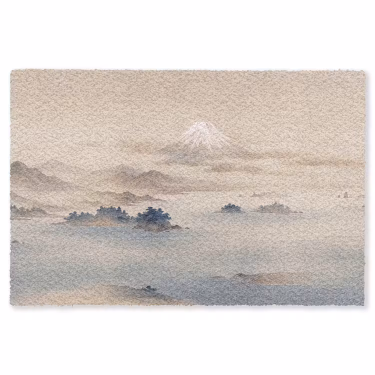 Japans - Landschap - Beige Vloerkleed Rechthoek klein -3d