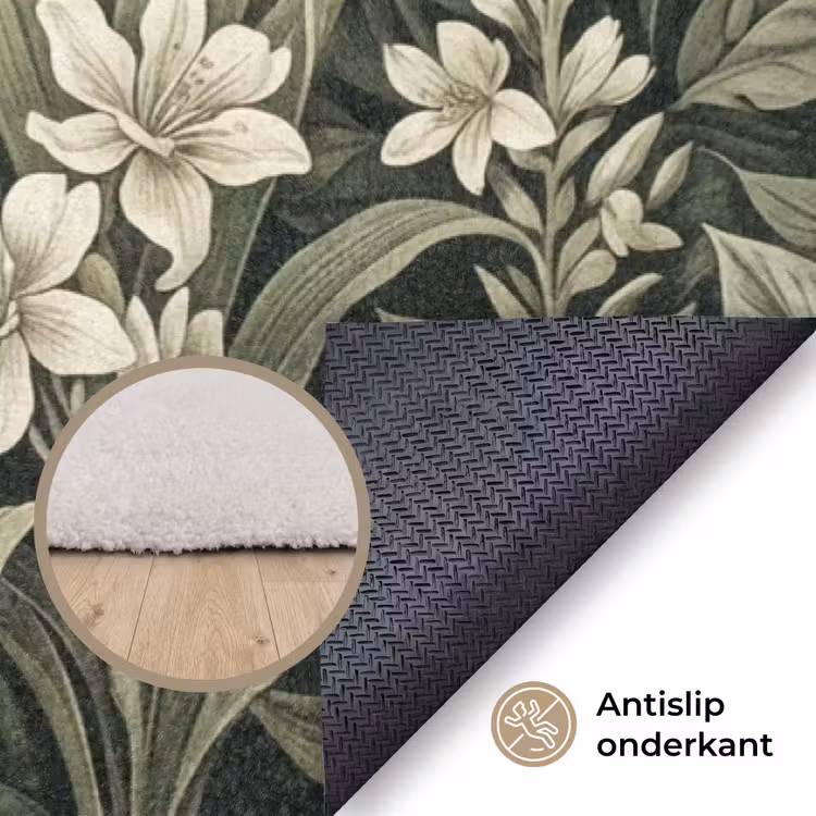 Jungle - Bladeren - Botanisch - Groen Vloerkleed Rechthoek klein -uniquesellingpoint_antislip_NL_DE