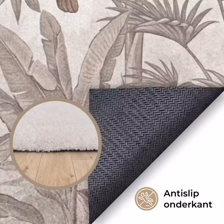 Jungle - Dieren - Palmbomen Vloerkleed Rechthoek klein -uniquesellingpoint_antislip_NL_DE