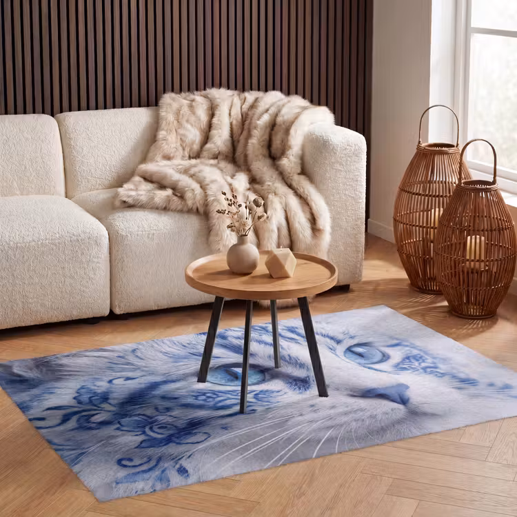 Kat - Patroon - Blauw Vloerkleed Rechthoek klein -atmosphere_sfeer2_global