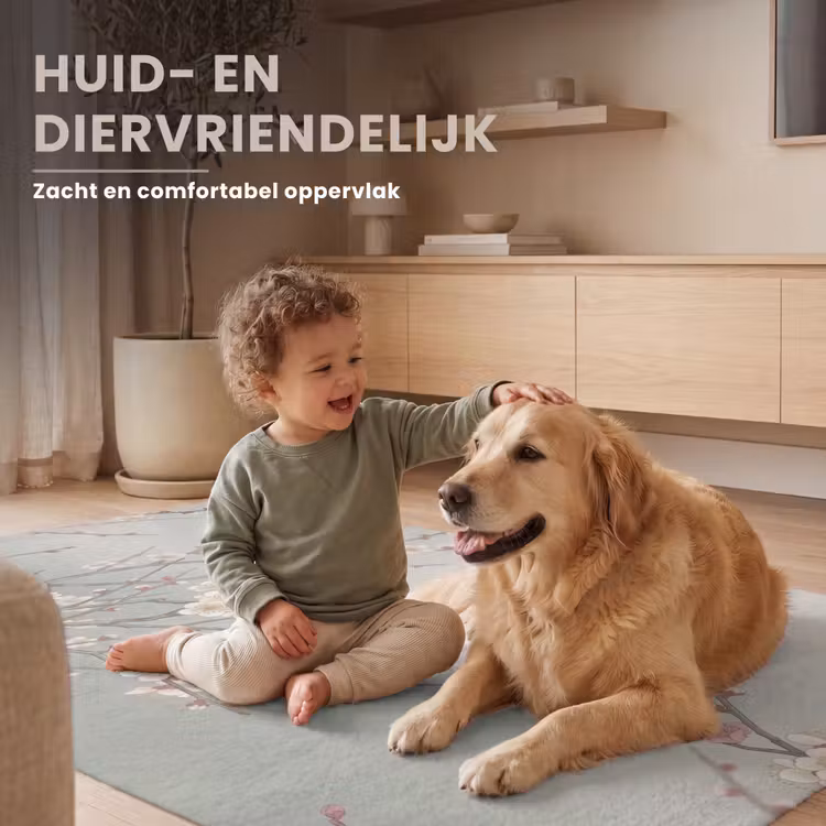 Kersen - Bloesem - Groen Vloerkleed Rechthoek klein -uniquesellingpoint_zacht_NL