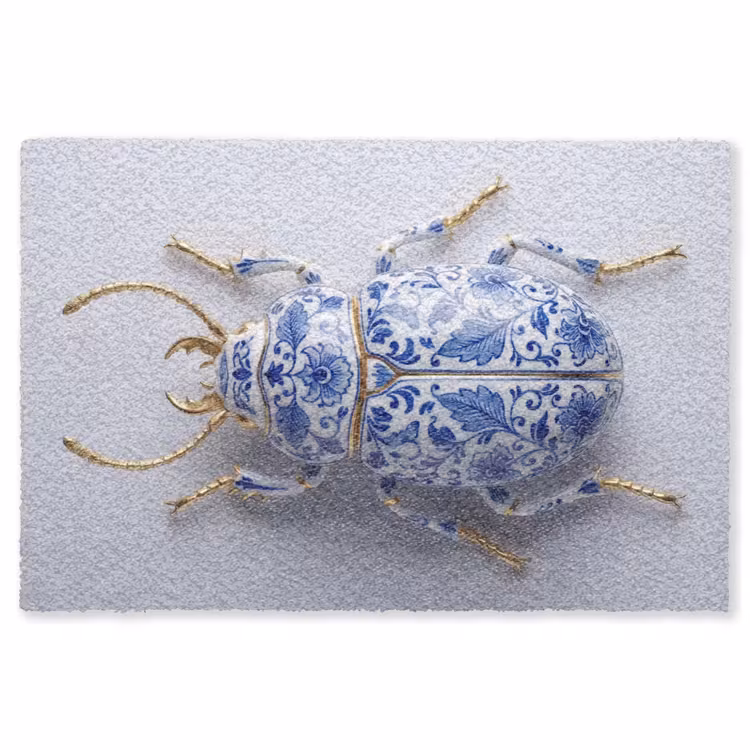 Kever - Delfts - Blauw - Goud Vloerkleed Rechthoek klein -3d