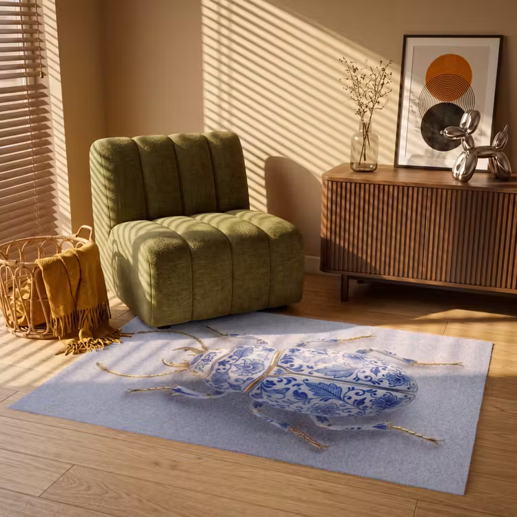 Kever - Delfts - Blauw - Goud Vloerkleed Rechthoek klein -atmosphere_sfeer1_global