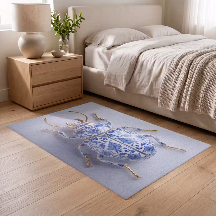 Kever - Delfts - Blauw - Goud Vloerkleed Rechthoek klein -atmosphere_sfeer3_global