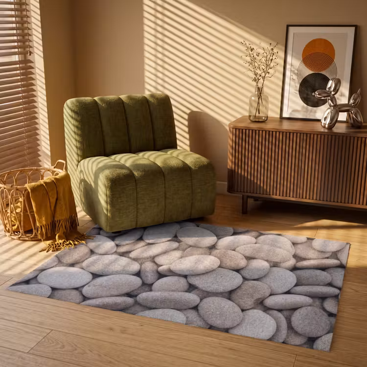 Kiezels - Stenen - Grijs Vloerkleed Rechthoek klein -atmosphere_sfeer1_global